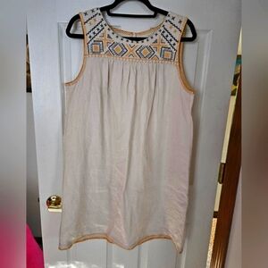 Linen Boho Sleeveless Embroidered Dress Large